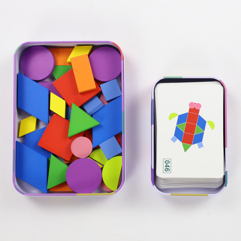 Wooden Color Tangram Jigsaw Puzzle (iron box)