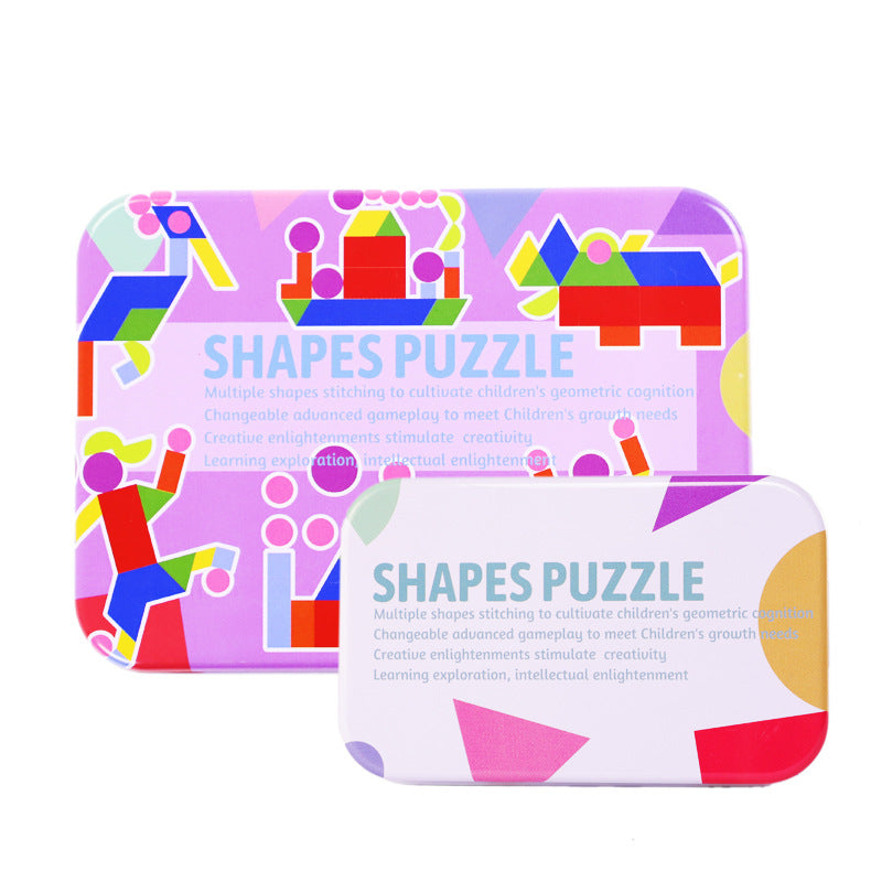 Wooden Color Tangram Jigsaw Puzzle (iron box)